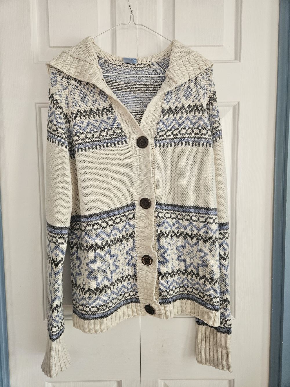 Denver Hayes Fair Isle Hooded Button Front Cardigan, XL
